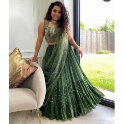 Bottle green color bridal wear Georgette heavy work lehenga choli
